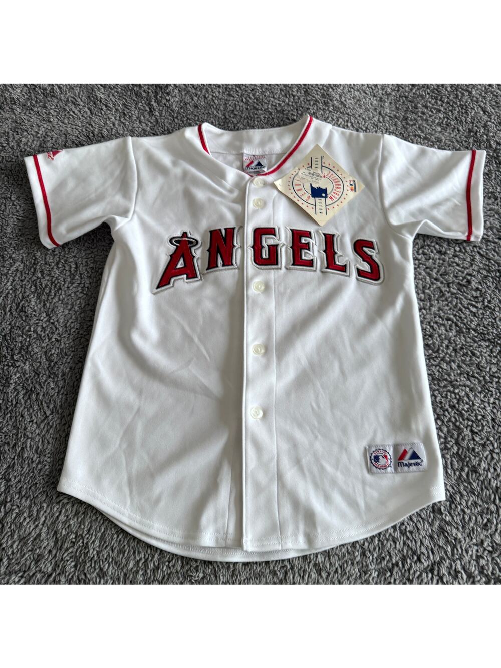 NWT Majestic MLB LA/Anaheim Angels White Home Jersey Youth Medium Y2k Deadstock